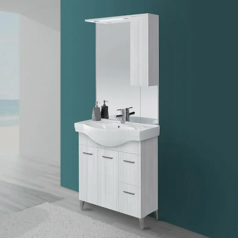Mobile bagno a terra 85 cm grigio con pensile su specchio LED Desya Vendita Finale