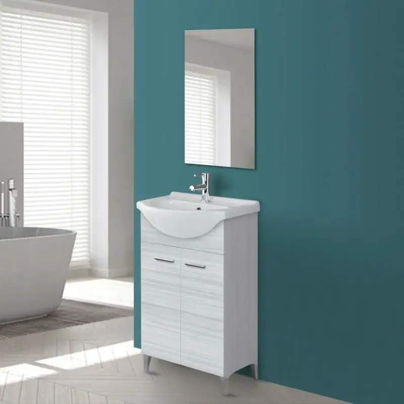 Saldi Mobile bagno a terra 55 cm grigio completo di lavabo e specchio Desya