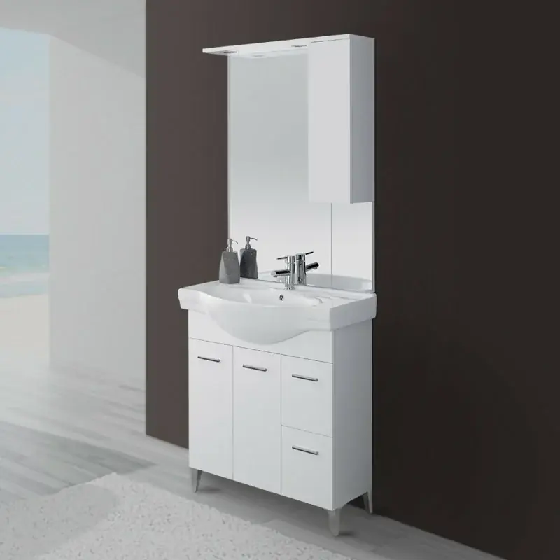 Subito Disponibile Mobile bagno a terra 85 cm bianco con pensile su specchio LED Desya