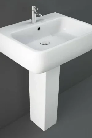 Lavandino con colonna 60x47 cm Rak serie Metropolitan in ceramica bianca lucida Ordina Subito