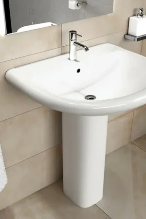 Consegna Rapida Lavabo bagno con colonna 66x55 cm Rak serie Orient in ceramica bianca lucida
