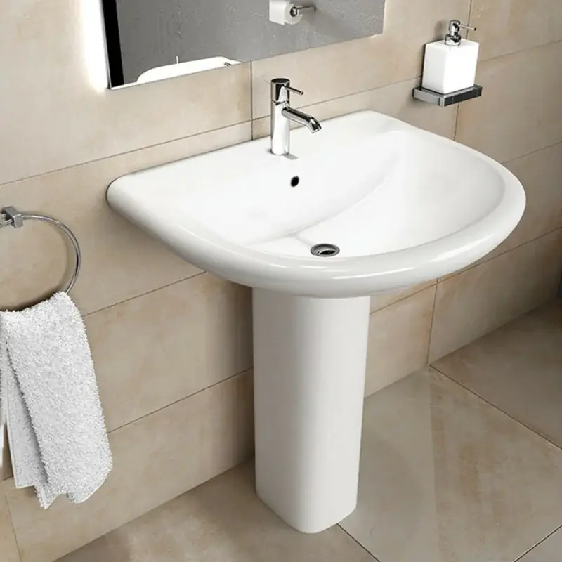 Consegna Rapida Lavabo bagno con colonna 66x55 cm Rak serie Orient in ceramica bianca lucida