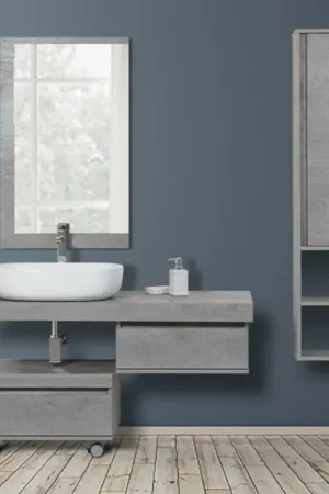 A Buon Prezzo Mensolone Bagno Sospeso 120 cm Cemento completo di lavabo e specchio