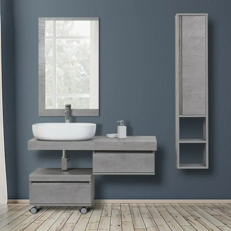 A Buon Prezzo Mensolone Bagno Sospeso 120 cm Cemento completo di lavabo e specchio