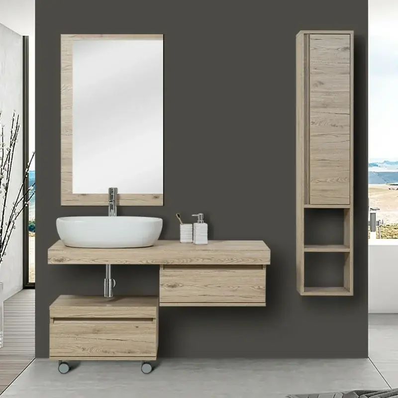 Mensola bagno 120 in Rovere di Bordeaux con staffe lavabo e specchio Affare