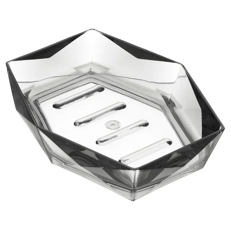 Porta Sapone Grigio Trasparente In Plastica ABS Diamante Nuova Collezione