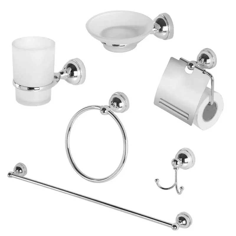 Occasione Set accessori bagno a muro 6 pezzi in acciaio cromato e vetro