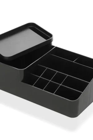 A Buon Prezzo Organizzatore cosmetici e trucco nero con box con coperchio e 11 scomparti