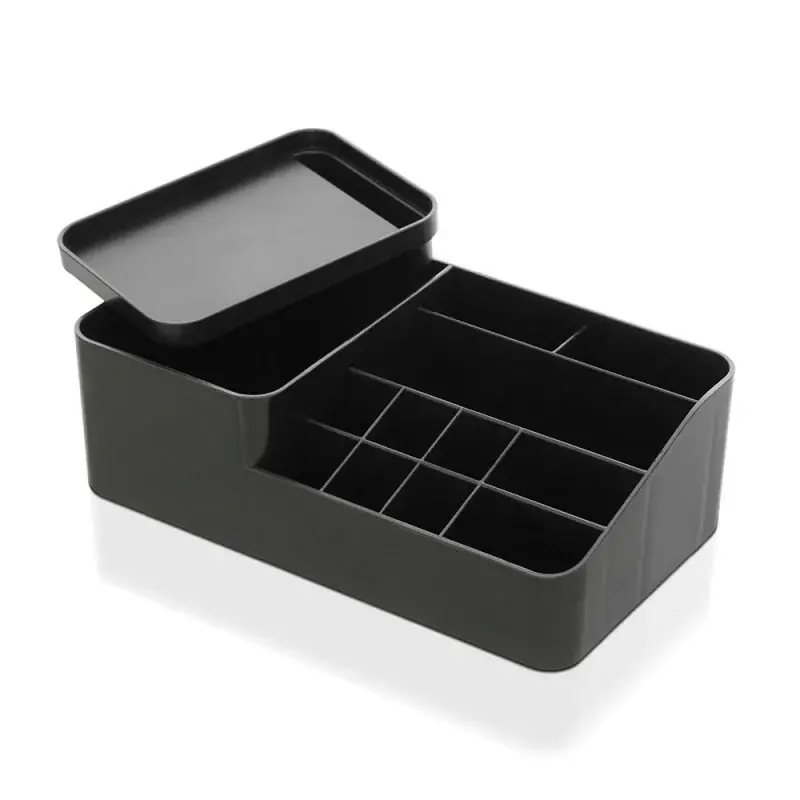 A Buon Prezzo Organizzatore cosmetici e trucco nero con box con coperchio e 11 scomparti