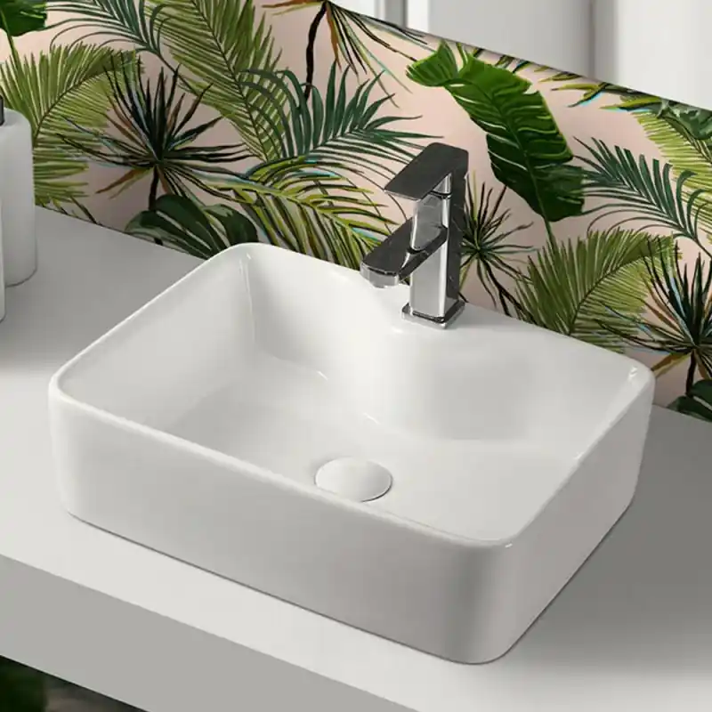Lavabo da appoggio rettangolare 48x37 cm in ceramica bianco lucido Solo Oggi