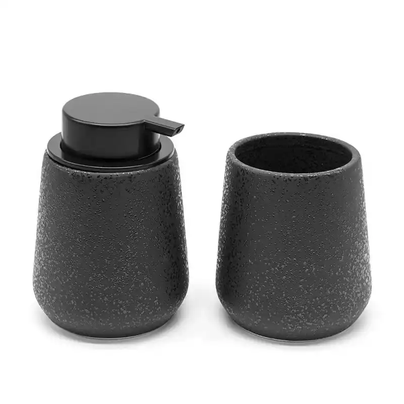 Sconto Set accessori bagno in ceramica nero effetto glitter