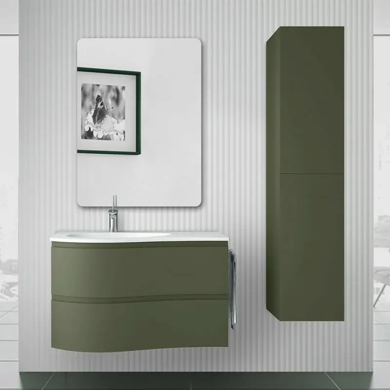 Compra Oggi Stesso Mobile bagno sospeso 90 cm Melody verde bosco con vasca a sinistra