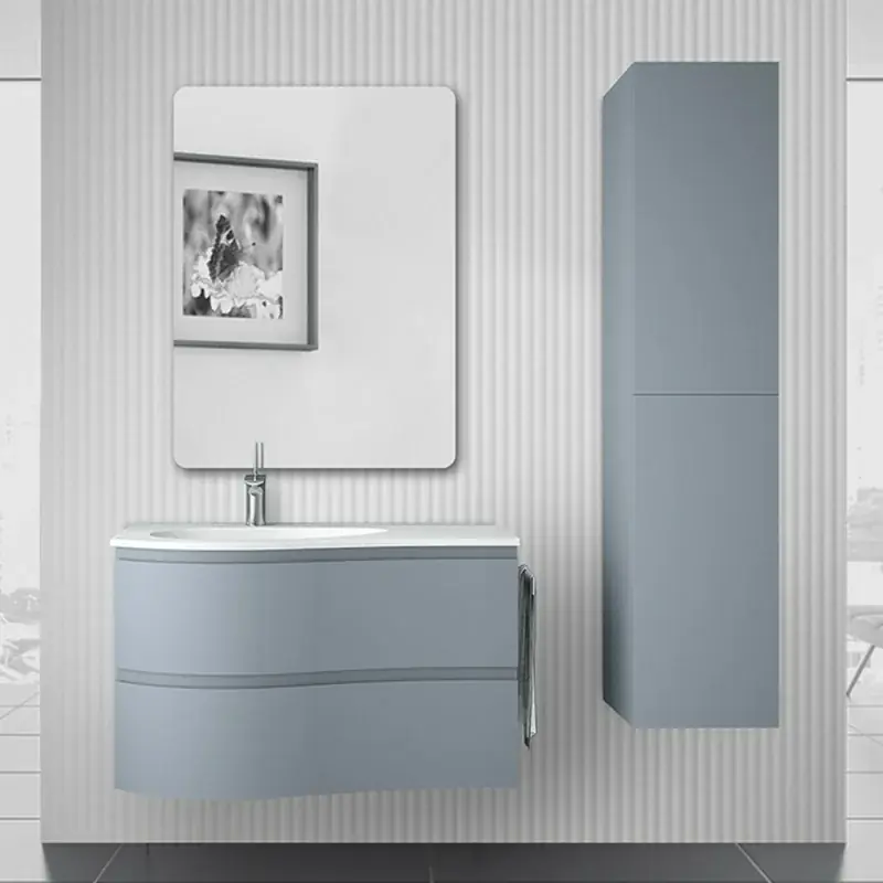 Mobile bagno sospeso 90 cm Melody azzurro polvere con vasca a sinistra Spedito Oggi