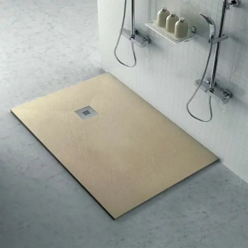 Must-Have Piatto doccia 80x90 Karen in resina riducibile tortora effetto pietra