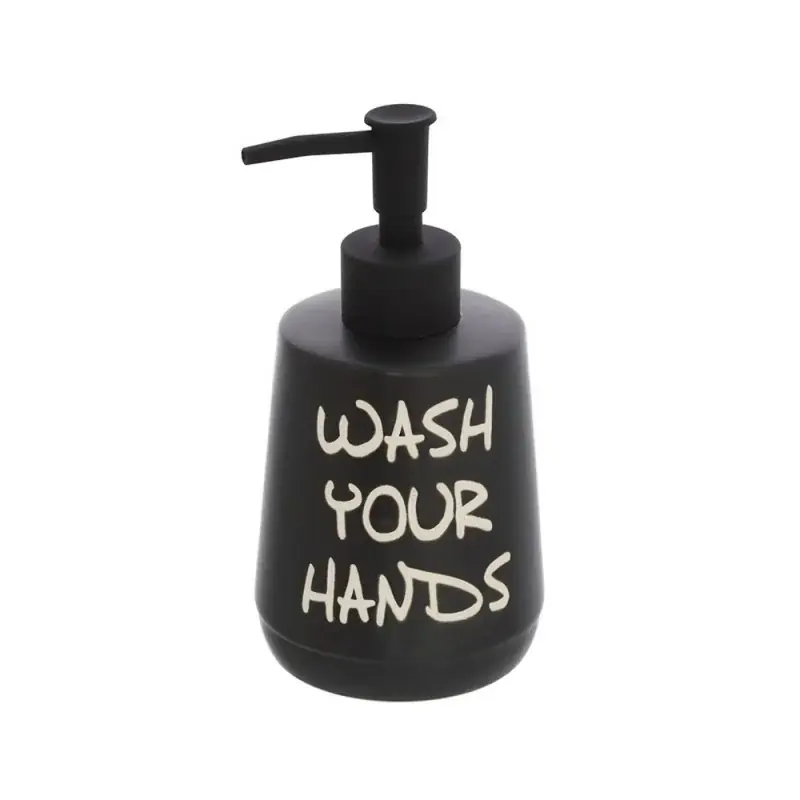 Dispenser sapone liquido linea Wash in ceramica nero opaco con scritte Spedizione Espresso