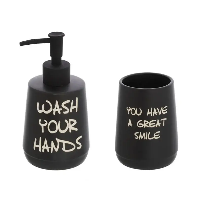 Super Prezzo Set accessori linea Wash dispenser + portaspazzolini in ceramica nero