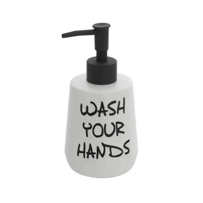 Reso Gratuito Dispenser sapone liquido Wash in ceramica bianco con scritte nere