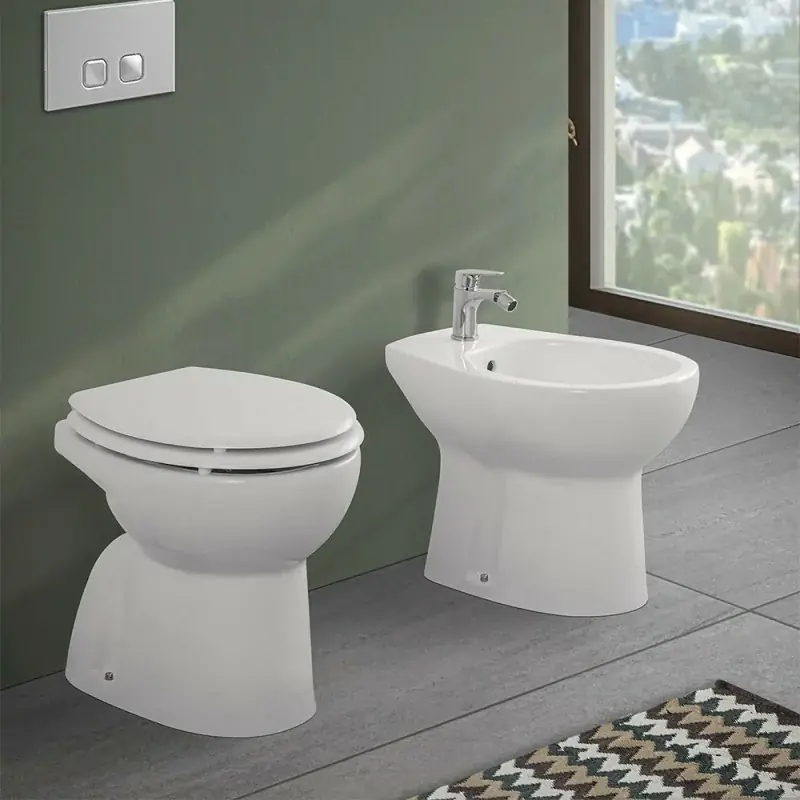 Set sanitari bagno in ceramica bianca lucida Flora completo di sedile wc Prezzo Basso