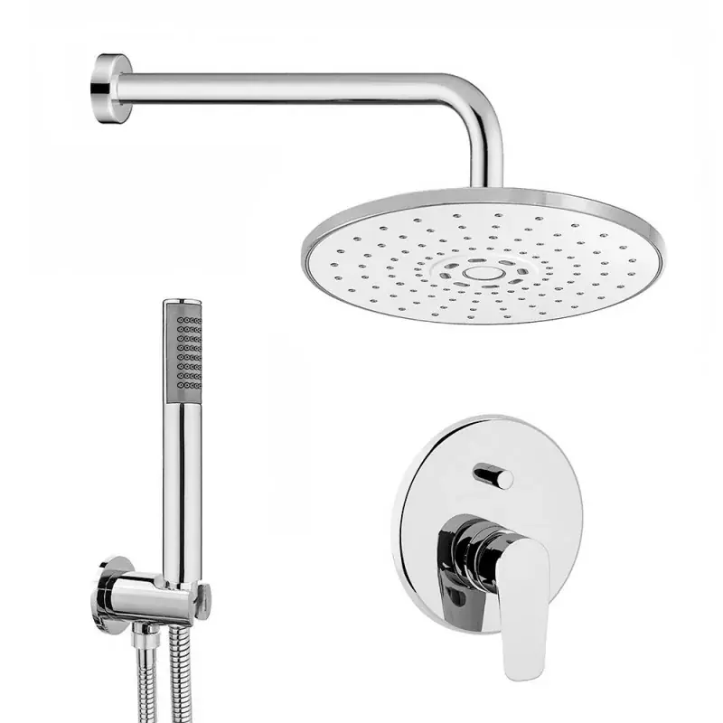 Consegna Rapida Set doccia Ecostyle tondo braccio 40 cm + soffione ABS 22 cm + kit doccia + miscelatore