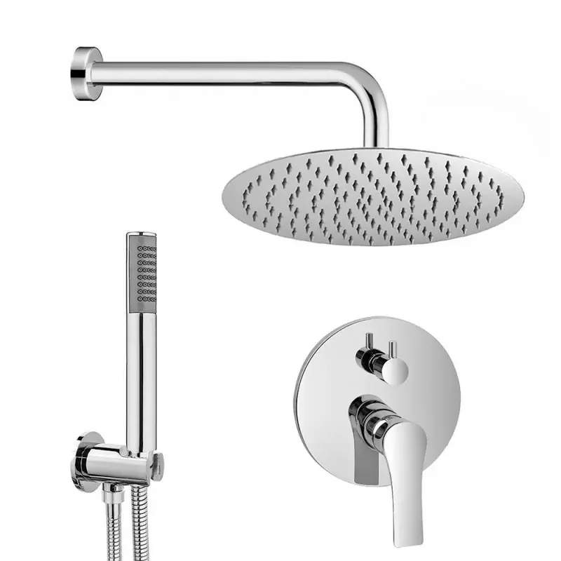 Scelto Dai Clienti Set doccia cromo braccio 40 cm + soffione 20 cm + miscelatore e kit doccia Flat
