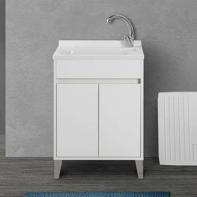 Più Venduto Mobile lavatoio 60x50 Way bianco lucido con vasca asse e kit scarico