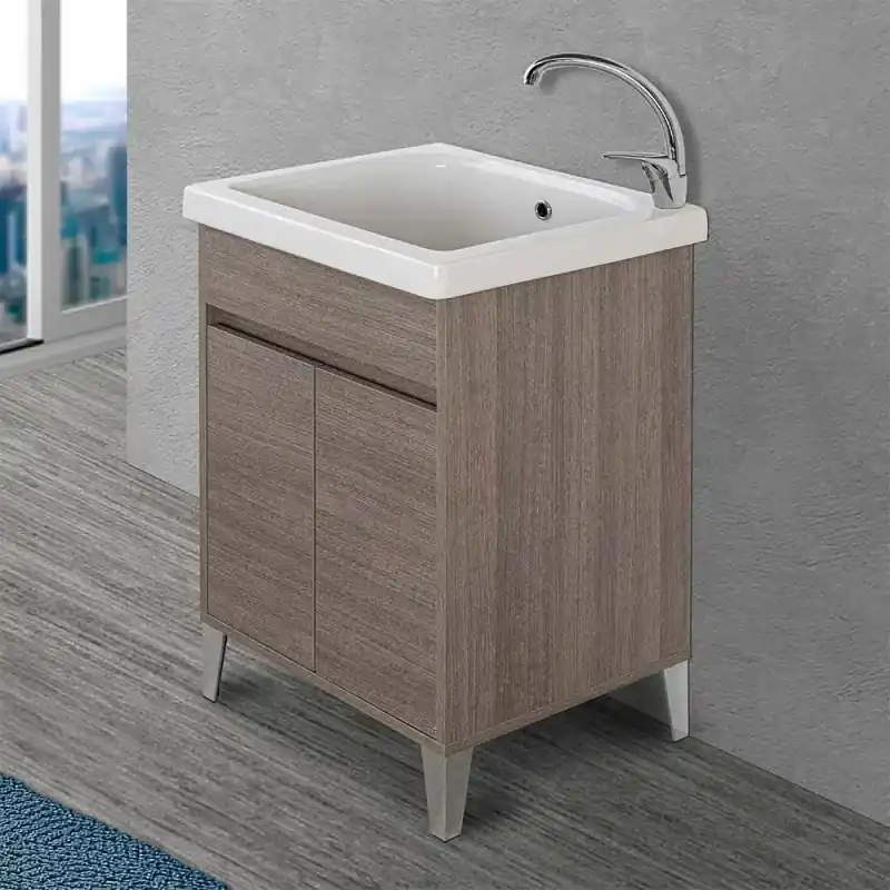 Super Prezzo Mobile Lavatoio 60x50 cm linea Way rovere scuro con vasca e strofinatoio