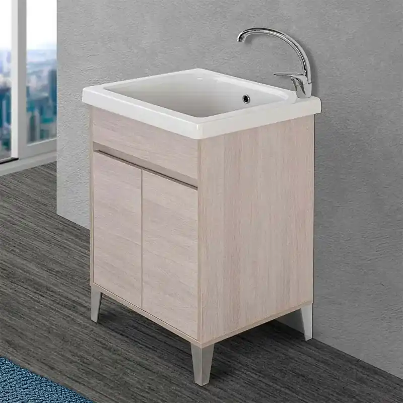 Prezzo Ridotto Mobile lavatoio 60x50 cm linea Way rovere chiaro con vasca e strofinatoio