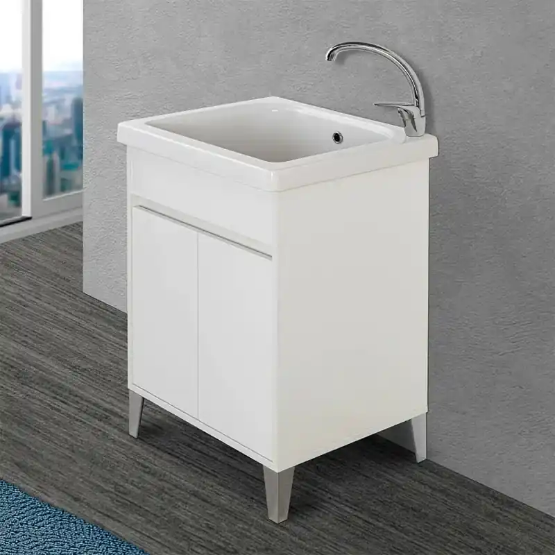 Più Venduto Mobile lavatoio 60x50 cm linea Way bianco lucido con vasca e strofinatoio