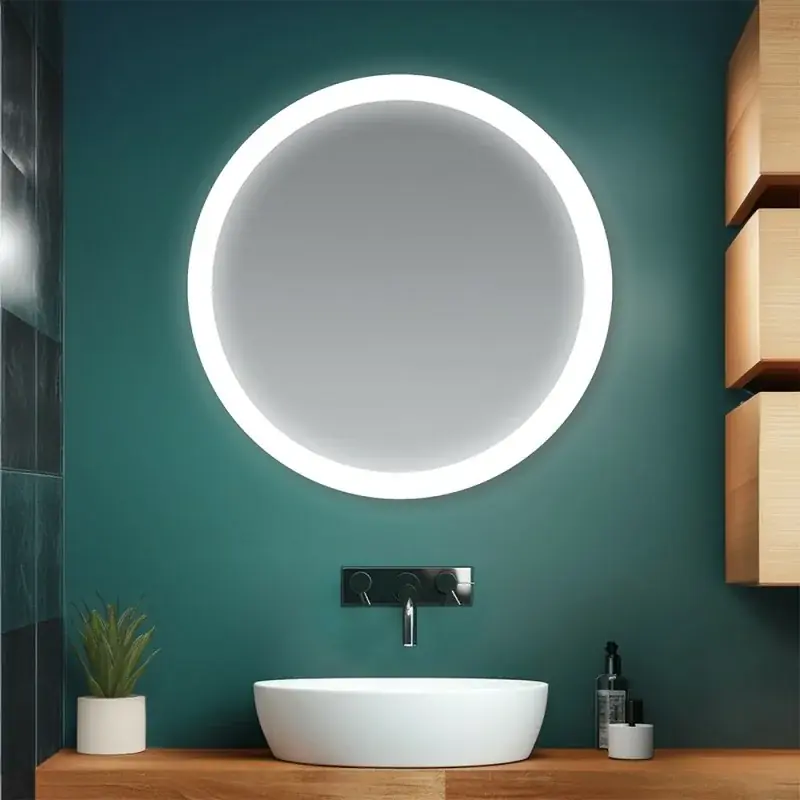 Specchio bagno 80 cm tondo con cornice LED serigrafata bianco naturale Non Perdere