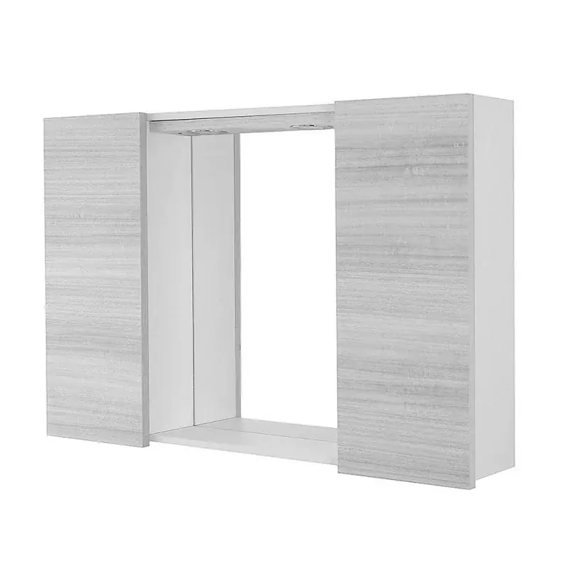 Specchio contenitore 91x61 cm grigio con pensili laterali e LED Desya Pagamento Sicuro