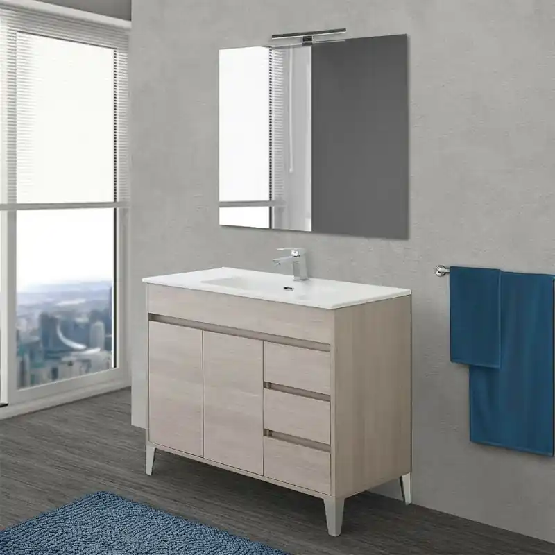 Subito Disponibile Mobile bagno da terra 100 cm rovere chiaro con specchio e lavabo Way