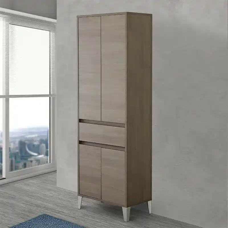 Colonna bagno da terra L. 60 cm Way rovere scuro 4 ante e 1 cassetto A Buon Prezzo