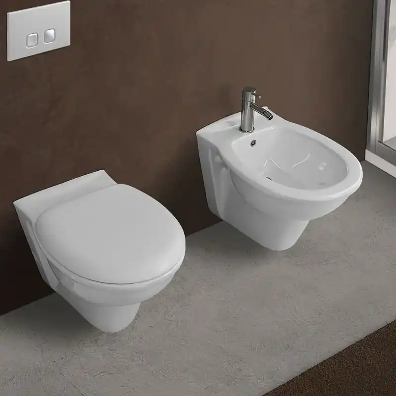 Direttamente Dal Produttore Set di sanitari sospesi Karla in ceramica wc bidet e copriwater incluso