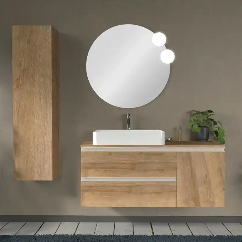 Mobile bagno sospeso 120 cm rovere miele con anta e cassetti Master Più Venduto