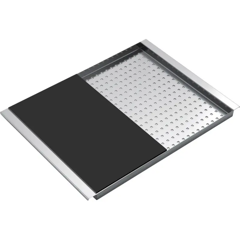 Saldi Barazza Coprivasca forato 1CITN finitura inox con tagliere in HPL nero da 25x43 cm