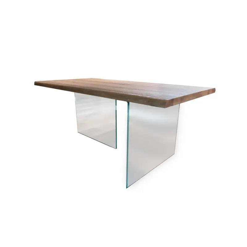 TavoloBello Tavolo fisso Klass con struttura in cristallo e piano in legno da 140x90 cm - Con 2 allunghe optional - VOUCHER EXTRA 19% NEL CARRELLO Scelto Dai Clienti