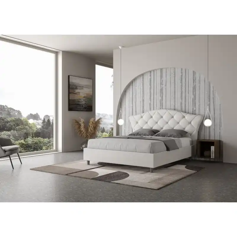 Ityhome Letto matrimoniale Langre in similpelle bianco da 160 cm Di Tendenza