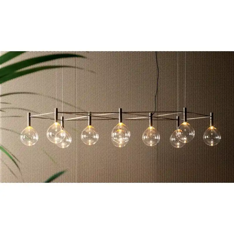 Economico Bonaldo Lampada a sospensione con struttura 10 luci Sofì in metallo ottone brunito e vetro ambrato
