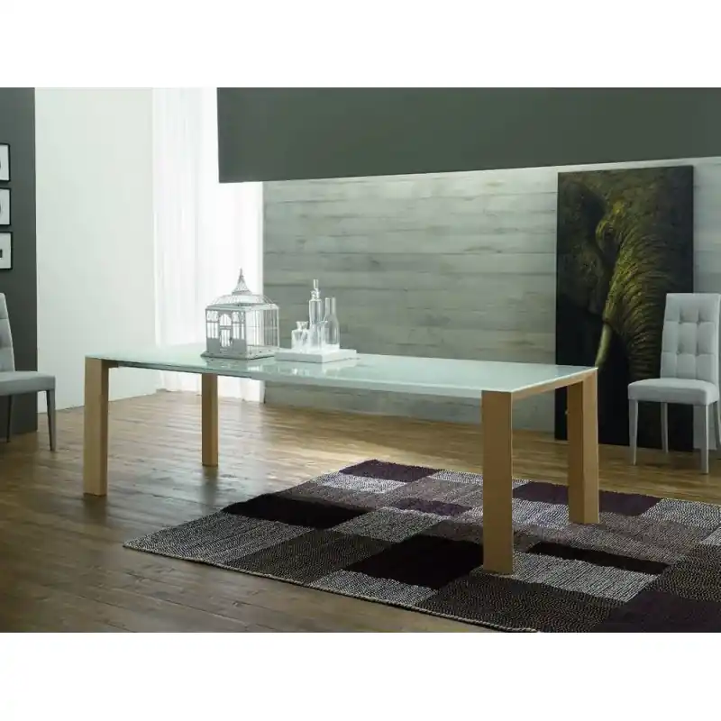 PRONTA CONSEGNA - Zamagna Tavolo allungabile Movie T1163 con gambe in legno massello laccato bianco e piano in vetro extra bianco da 160x90 cm Offerta Lampo