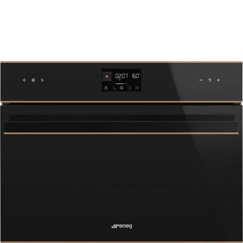Smeg S Forno compatto combinato microonde Galileo SO4602M1NR finitura vetro nero e rame da 60 cm Popolare