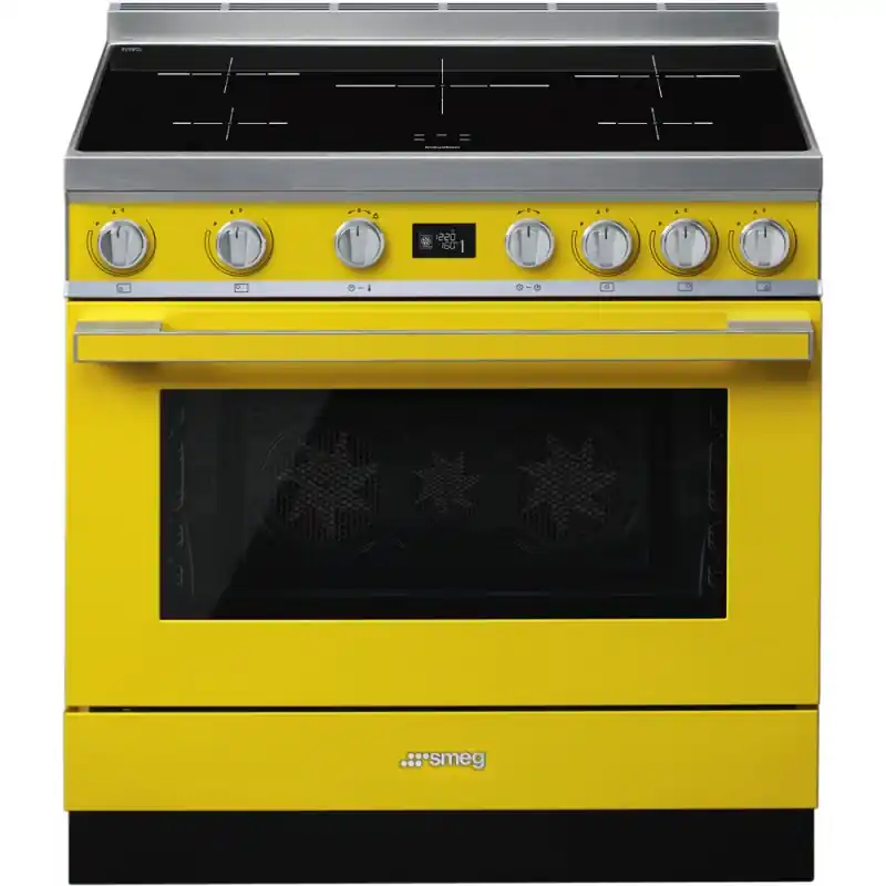 Acquista Ora Smeg S Cucina CPF9IPYW con forno pirolitico termoventilato e piano cottura induzione finitura giallo da 90x60 cm