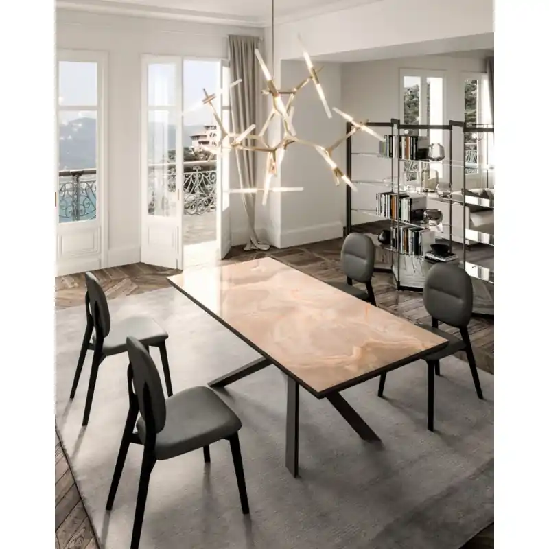 Ozzio Tavolo da pranzo allungabile 4x4 art. T240 con struttura in metallo e piano a scelta da 170x90 cm - Con allunghe interne Professionale