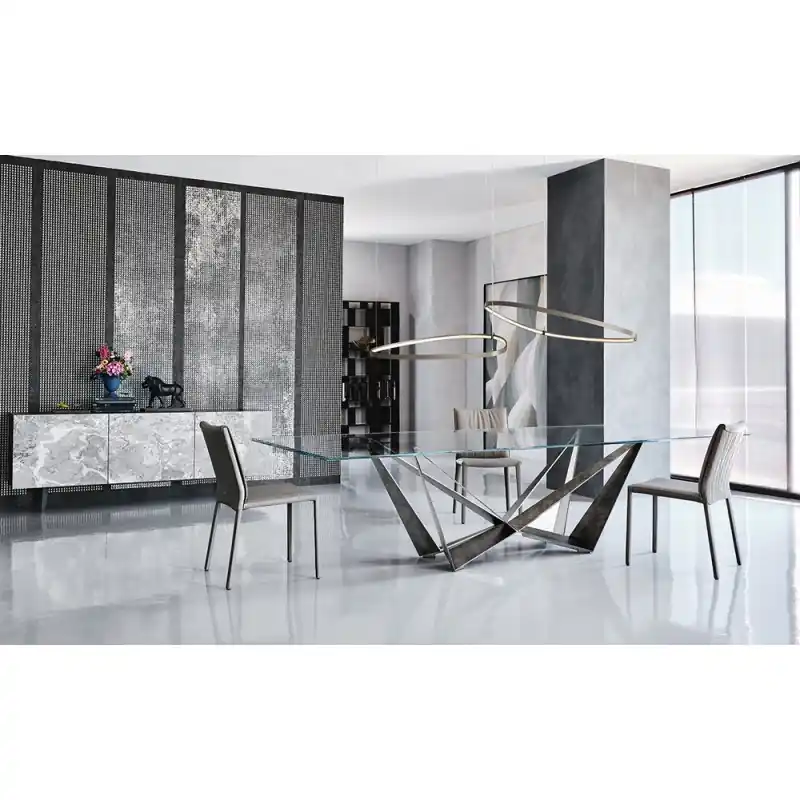 Spedizione Espresso Cattelan Tavolo fisso Skorpio con struttura in acciaio verniciato e piano in cristallo