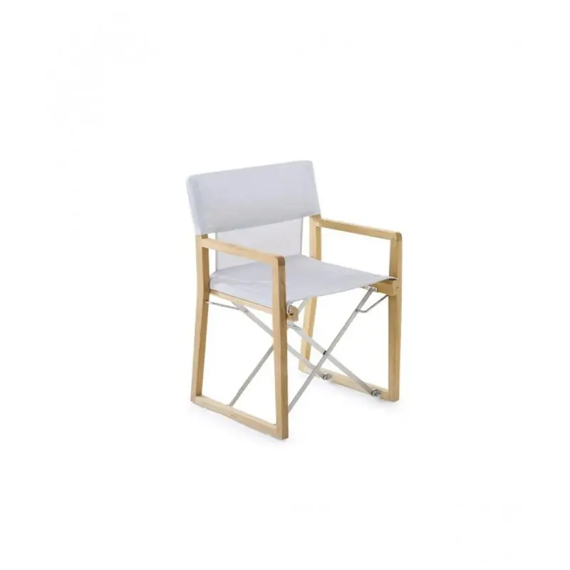 Professionale Unopiù Poltroncina pieghevole COSETTE con struttura in teak e telo in tessuto bianco canapa