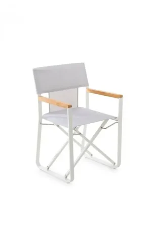 Unopiù Poltroncina pieghevole COSETTE con struttura in alluminio bianco e telo in tessuto bianco canapa Promozione Esclusiva
