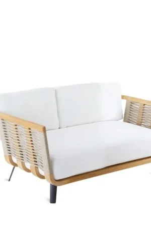 Unopiù Divano 2 posti WELCOME in teak e corda - Con cuscino di seduta e schienale Professionale