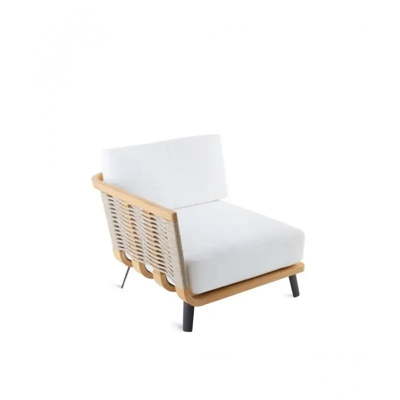 Unopiù Modulo angolo destro WELCOME in teak e corda da 92 cm - Con cuscino di seduta e schienale Must-Have
