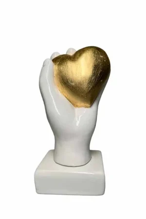 Spedito Oggi Amage Mano Cuore Oro in Ceramica H20 cm