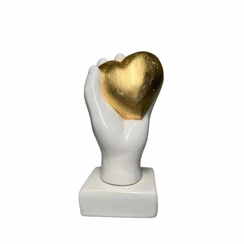 Spedito Oggi Amage Mano Cuore Oro in Ceramica H20 cm