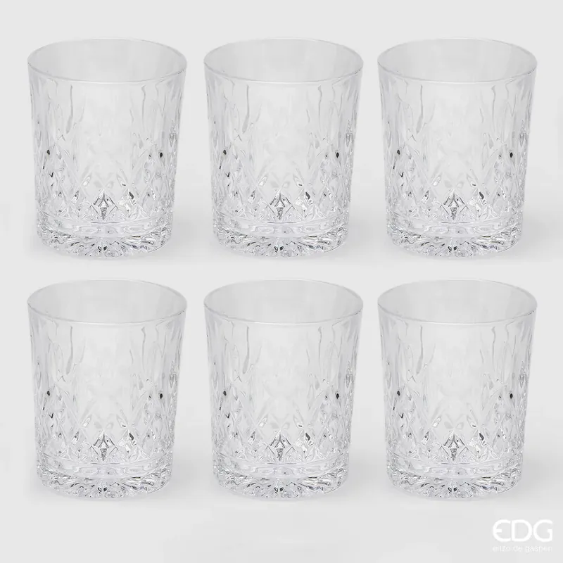 EDG Enzo De Gasperi Set 6 Bicchieri Acqua Rombi in Vetro H10 D8 cm Vendita Finale